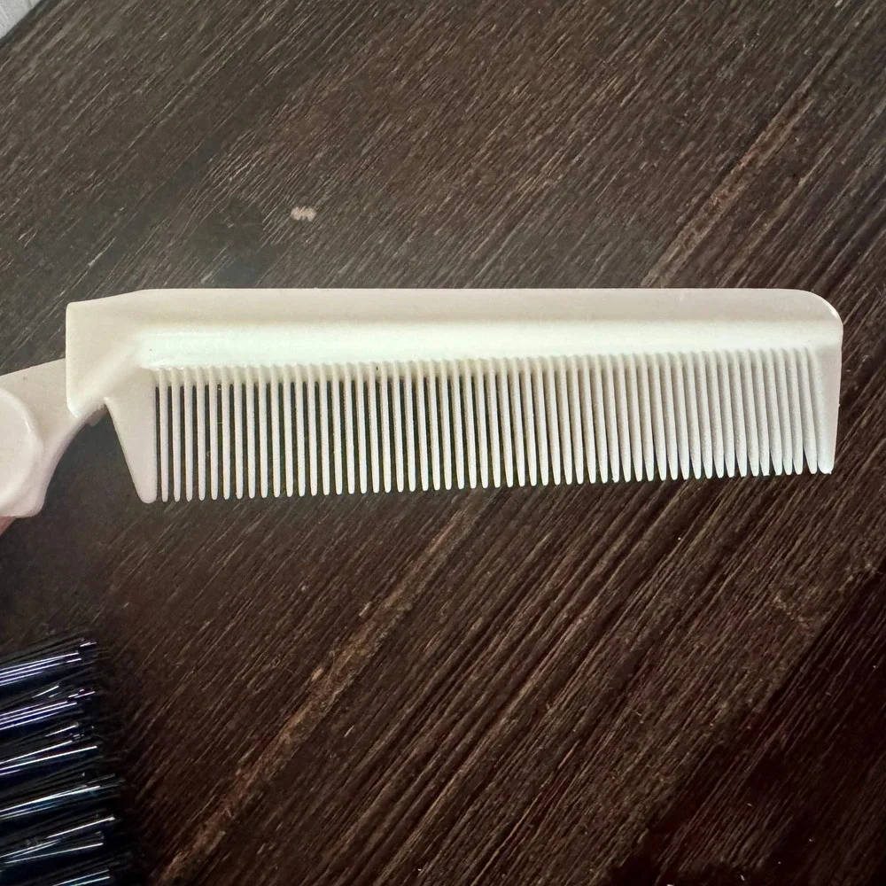 Vintage Goody Folding Hair Brush and Comb 2-in-1 Travel Tool White Black USA Y2K